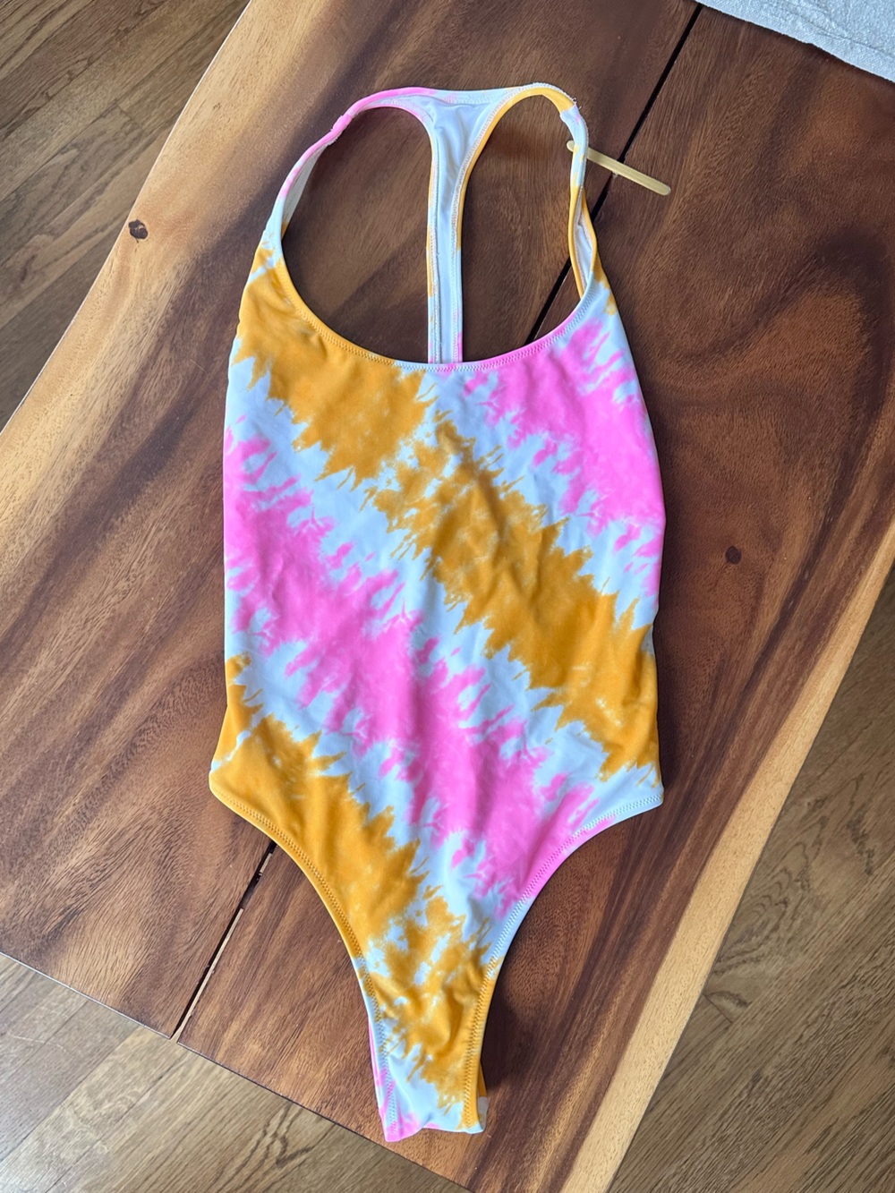 Aerie Pink Yellow White Tie Dye One Piece Swimsuit Racerback Women’s Small